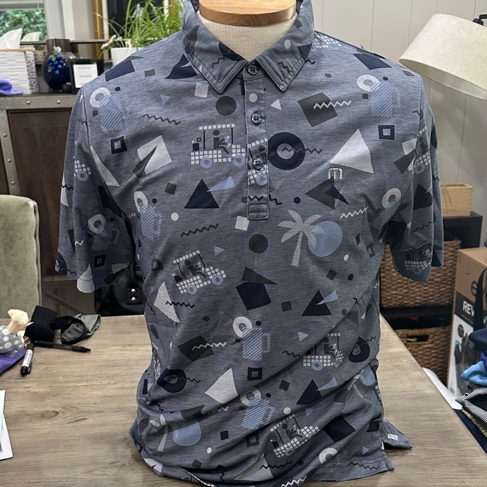 Travis Mathew Abstract Patterned Polo in Gray and Blue